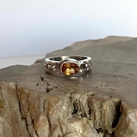 Sterling Silver 925 East West Oval Citrine Basketweave Chain Link Band Ring Sz 8 - Picture 16 of 16